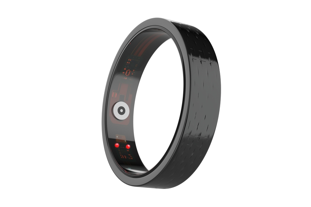 A close up of a smart health ring used to monitor various vital functions. 