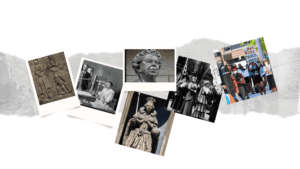 A collage showing six fearless women in history: Cleopatra, Marie Curie, Eleanor Roosevelt, Elizabeth I, Susan B. Anthony, and a modern protest sign honoring Rosa Parks. 