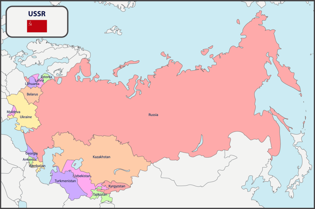 An illustrated map showing all 15 Soviet Union republics.